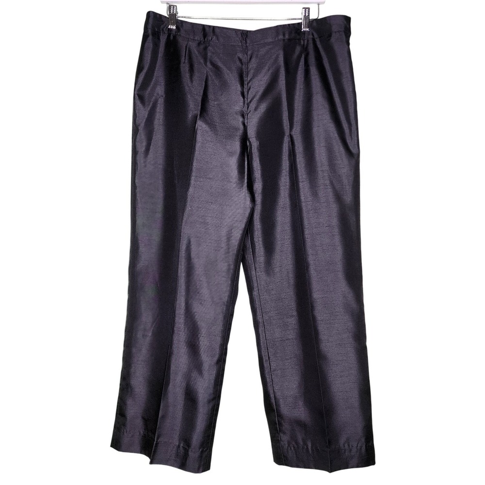 Kasper Black Satin Trouser Pants Evening Party Lined Side High Rise Flat Zip 16
